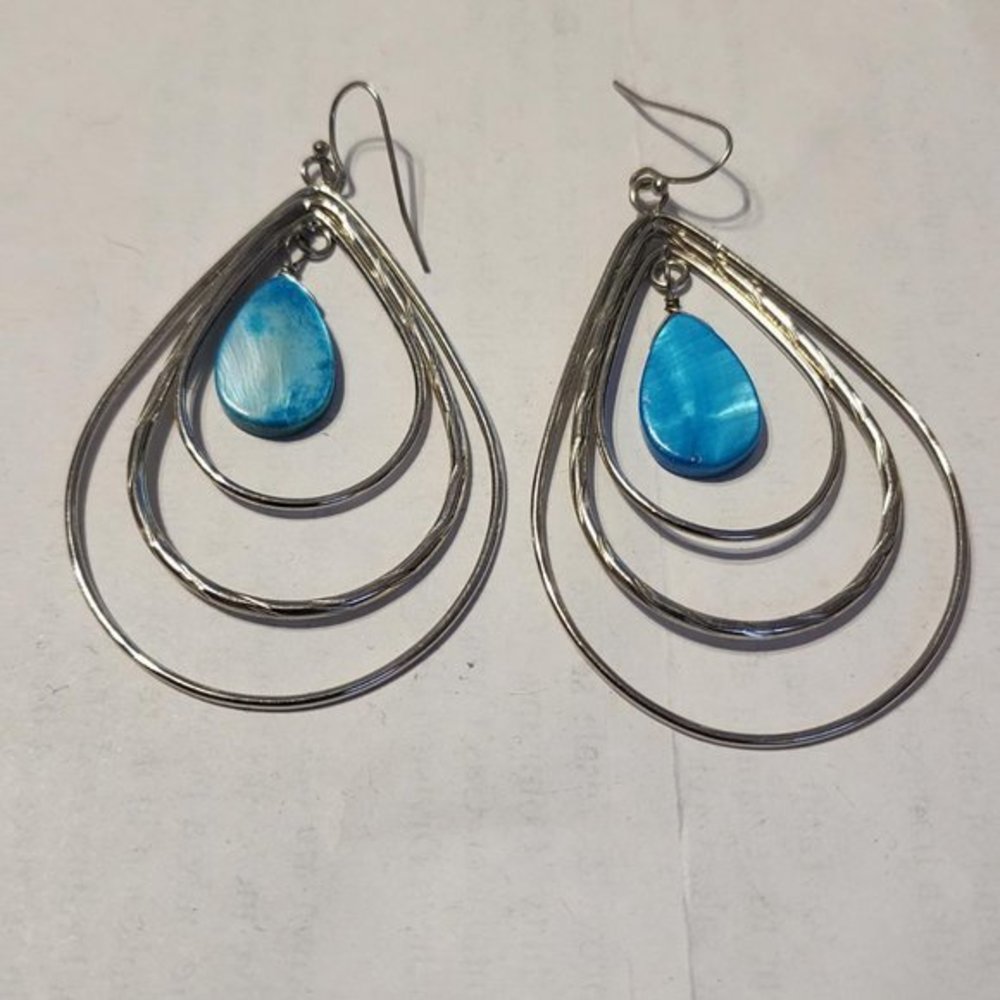 Silver Earrings with Blue Teardrop‎